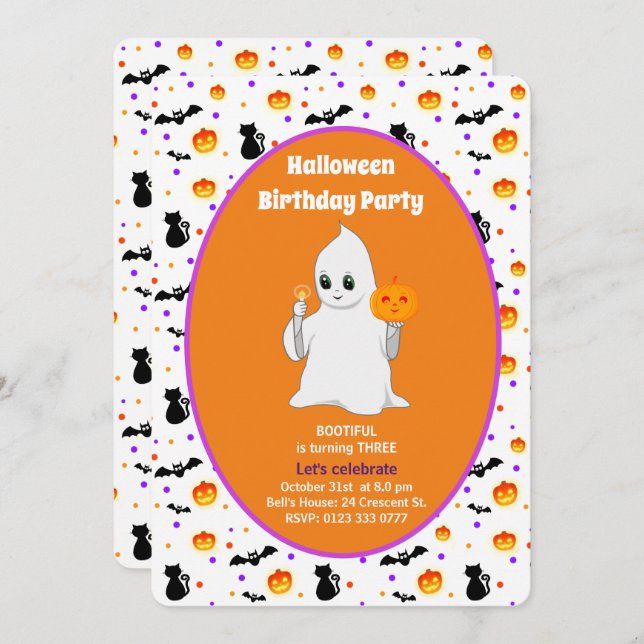 Invitación al cumpleaños de Cute Baby Ghost Hallow (Anverso / Reverso)