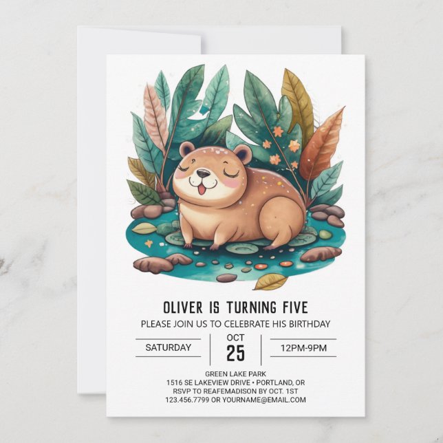 Invitación al cumpleaños de Cute Capybara (Anverso)