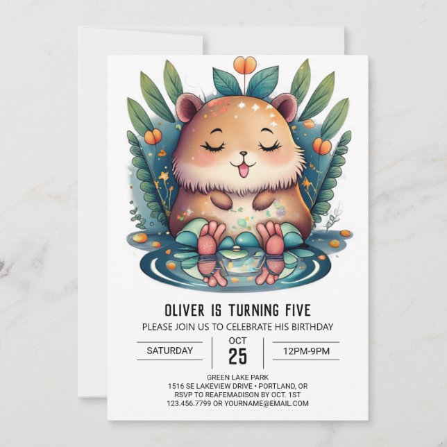 Invitación al cumpleaños de Cute Capybara Wonderla (Anverso)