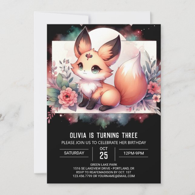 Invitación al cumpleaños de Cute Digital Fox (Anverso)