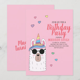 Invitación al cumpleaños de Cute Fiesta Llamacorn