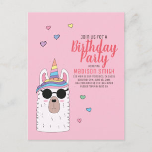 Invitación al cumpleaños de Cute Fiesta Llamacorn