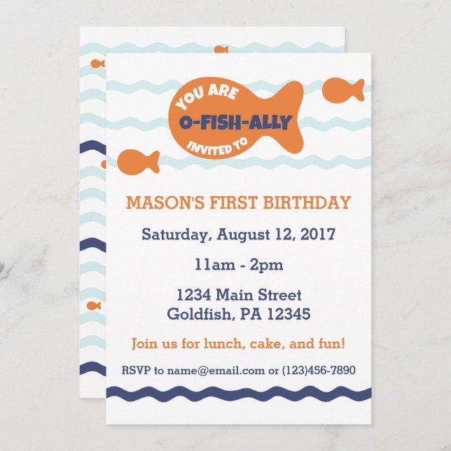 Invitación al cumpleaños de Cute Goldfish (Anverso / Reverso)