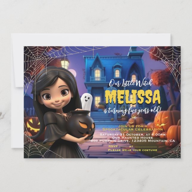 Invitación al cumpleaños de Cute Little Witch Spoo (Anverso)