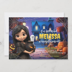 Invitación al cumpleaños de Cute Little Witch Spoo