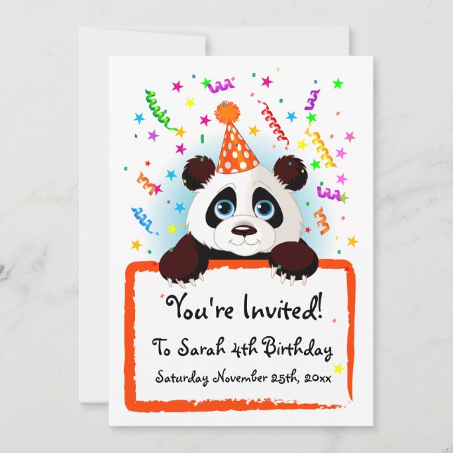 Invitación al cumpleaños de Cute Panda (Anverso)