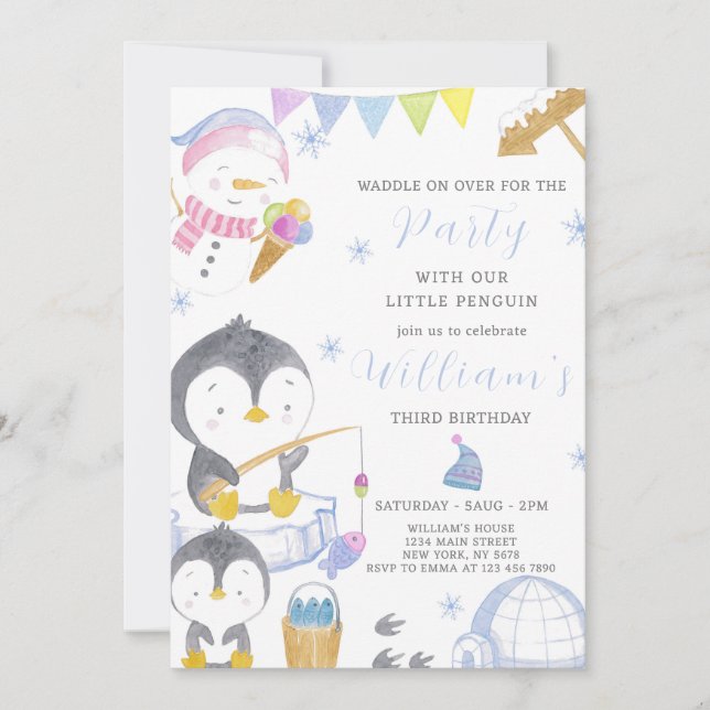Invitación al cumpleaños de Cute Penguin (Anverso)