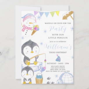 Invitación al cumpleaños de Cute Penguin