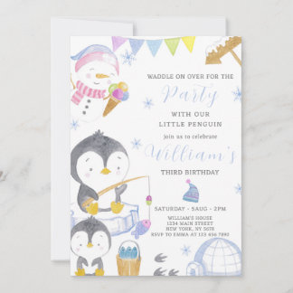 Invitación al cumpleaños de Cute Penguin