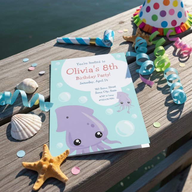 Invitación al cumpleaños de Cute Squid (Subido por el creador)