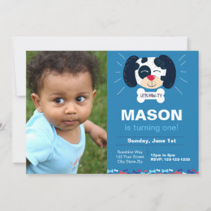 Invitación al cumpleaños de Dalmacia Azul con foto