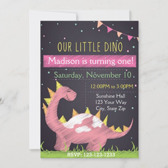 Invitación al cumpleaños de Dino (chica) (Anverso)