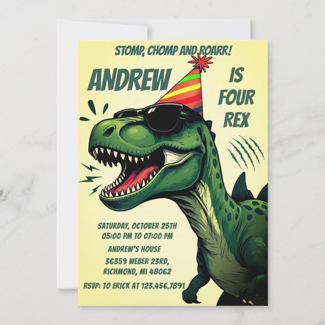 Invitación al cumpleaños de Dino Dinosaurio person (Anverso)