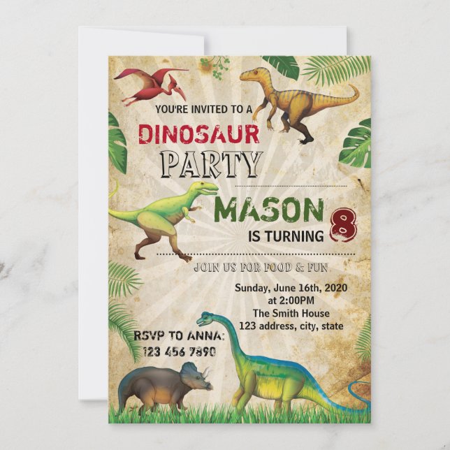 Invitación al cumpleaños de Dinosaur (Anverso)