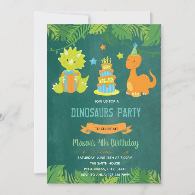 Invitación al cumpleaños de Dinosaur (Anverso)
