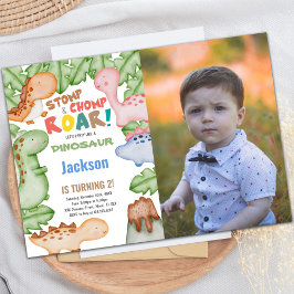 Invitación al cumpleaños de Dinosaur con foto
