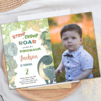 Invitación al cumpleaños de Dinosaur con foto