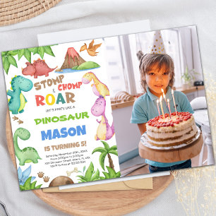 Invitación al cumpleaños de Dinosaur con foto