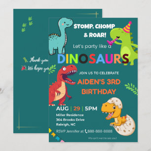 Invitación al cumpleaños de Dinosaur - Editable   