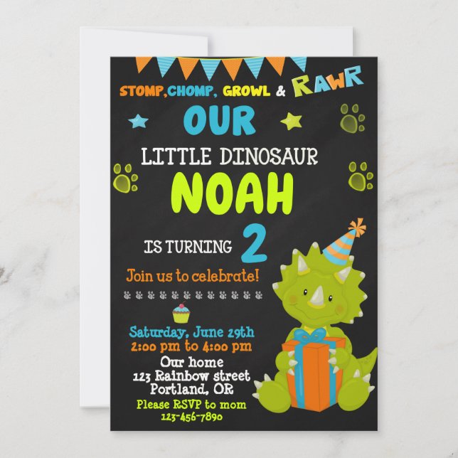 Invitación al cumpleaños de Dinosaur fiesta a Dino (Anverso)