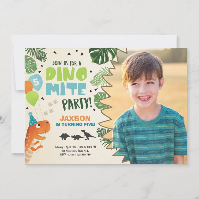 Invitación al cumpleaños de Dinosaur fiesta Dino m (Anverso)