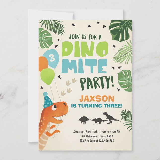 Invitación al cumpleaños de Dinosaur fiesta Dino m (Anverso)