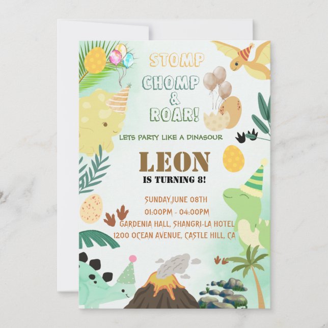 Invitación al cumpleaños de Dinosaur - Fiesta infa (Anverso)
