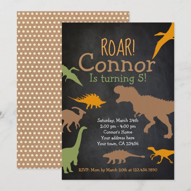 Invitación al cumpleaños de Dinosaur, Fiesta Roar (Anverso / Reverso)