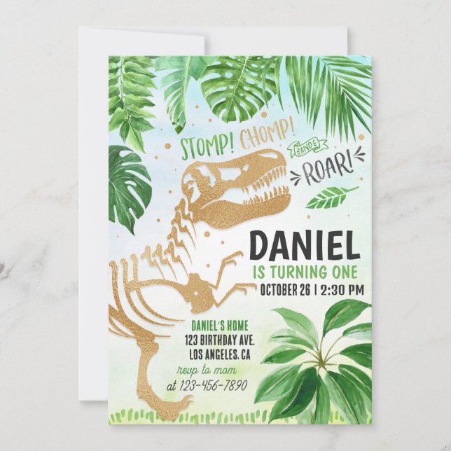 Invitación al cumpleaños de Dinosaur Fossil (Anverso)