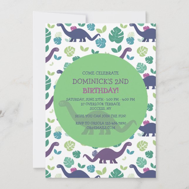 Invitación al cumpleaños de Dinosaurio (Anverso)