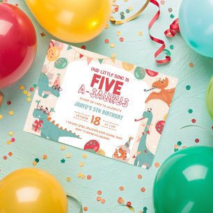 Invitación al cumpleaños de Dinosaurio Cinco. Cute