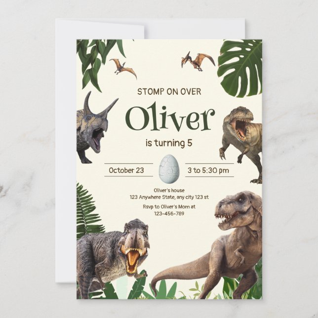 Invitación al cumpleaños de Dinosaurio, Fiesta de  (Anverso)