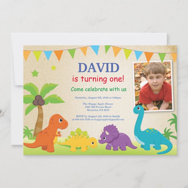 Invitación al cumpleaños de Dinosaurio Fiesta Dino (Anverso)