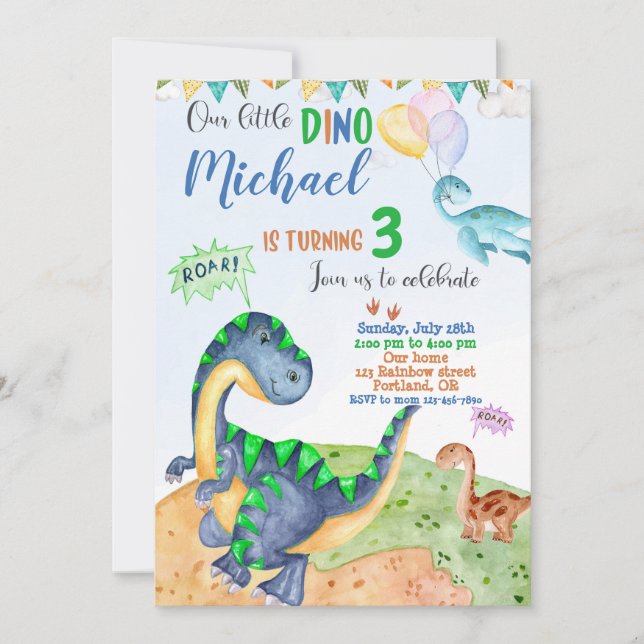 Invitación al cumpleaños de Dinosaurio Invitación  (Anverso)
