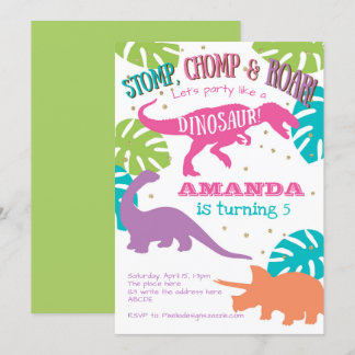 Invitación al cumpleaños de Dinosaurio, Pink, cump