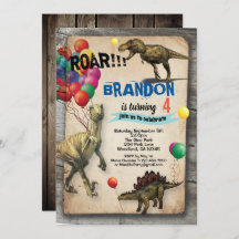 Invitación al cumpleaños de Dinosaurio rústico rea