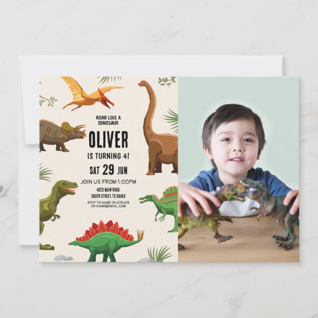 Invitación al cumpleaños de Dinosaurios Fiesta Fot (Anverso)