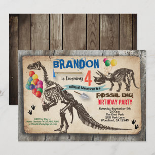 Invitación al cumpleaños de dinosaurios fósiles rú