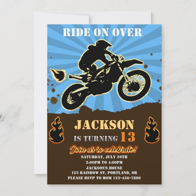 Invitación al cumpleaños de Dirtocross niño fiesta (Anverso)