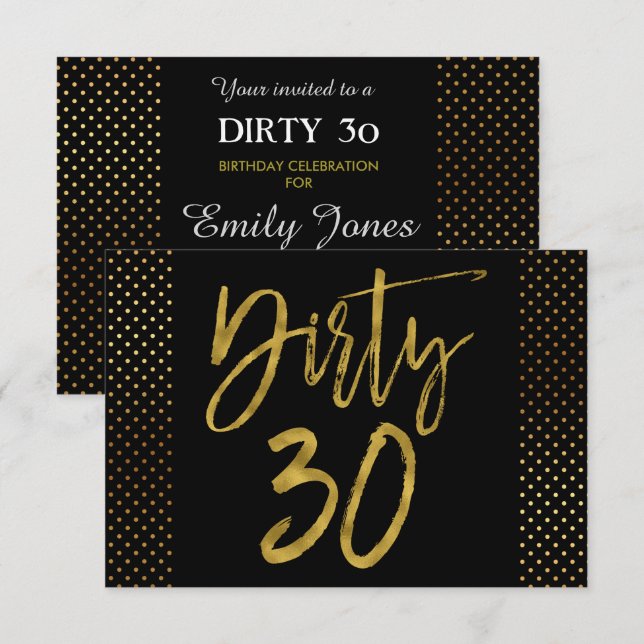 Invitación al cumpleaños de Dirty 30 Relieve metal (Anverso / Reverso)