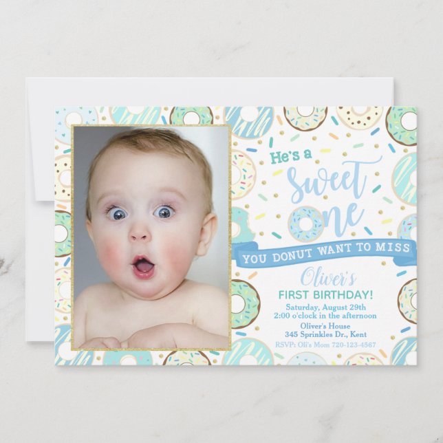 Invitación al cumpleaños de Donut Photo Boy Sweet  (Anverso)