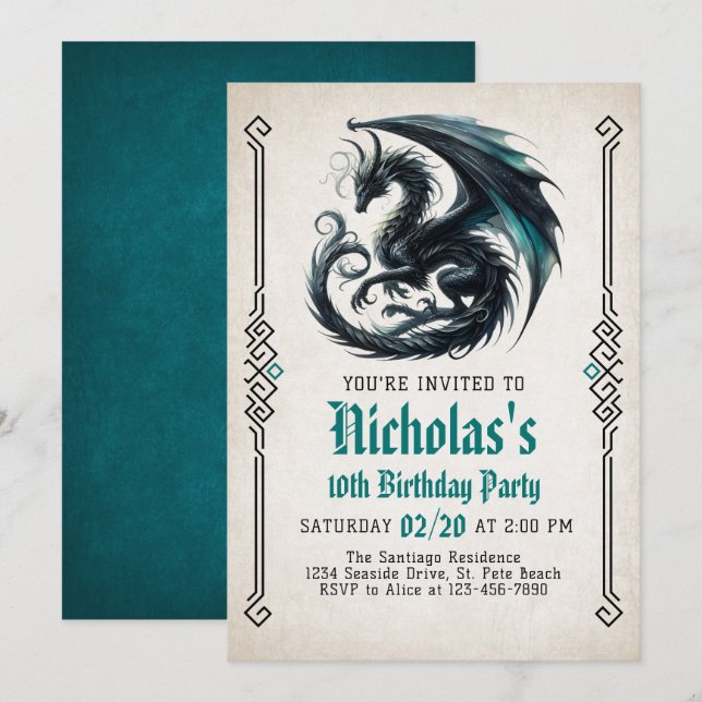 Invitación al cumpleaños de Dragon Boy (Anverso / Reverso)