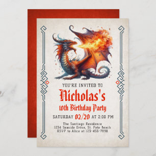 Invitación al cumpleaños de Dragon Fire Fantasy