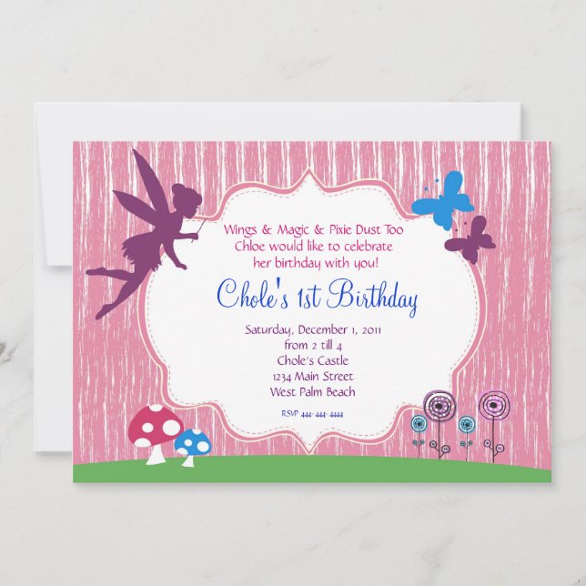 Invitación al cumpleaños de Fairy Garden (Anverso)