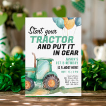 Invitación al cumpleaños de Farm Green Tractor