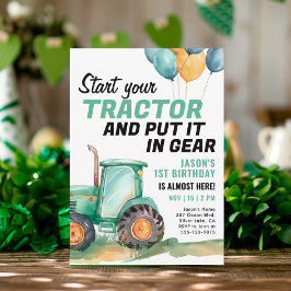 Invitación al cumpleaños de Farm Green Tractor