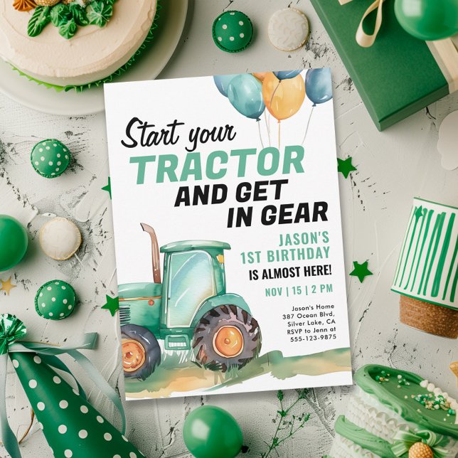 Invitación al cumpleaños de Farm Green Tractor (Subido por el creador)