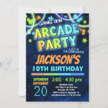 Invitación al cumpleaños de Fiesta Boys Blue Green<br><div class="desc">Invitación a la fiesta de cumpleaños de niños y chicas con juegos de arcade azules,  verdes y naranjas.</div>