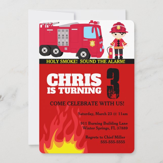Invitación al cumpleaños de Fire Truck Boy (Anverso)