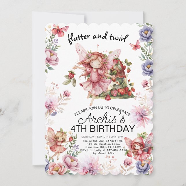 Invitación al cumpleaños de Flatter y Twirl Little (Anverso)